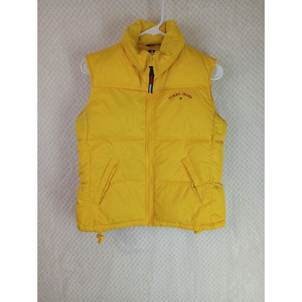 Y2K Tommy Hilfiger Women's Small Yellow Sleeveless Down Front Zip Puffer Vest